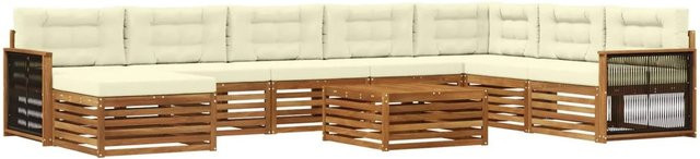 vidaXL Outdoor-Sofagarnitur aus Massivholz Akazie in Braun und Creme mit 9 Teilen und UV-beständigen Polstern - Bild 1