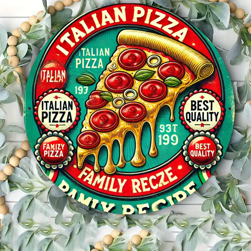 Rundes Metallschild Potdemiel mit Pizza-Motiv im Vintage-Stil, Mehrfarbig, Durchmesser: 20,32 cm - Bild 5