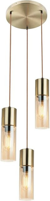 Globo Pendelleuchte Annika 3-flammig Messing mit amber Glas, H: 150 cm, Durchmesser: 30 cm - Bild 1