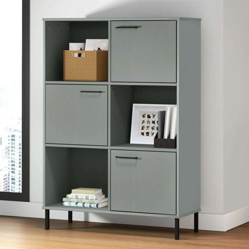 Vidaxl Bücherregal Oslo aus Massivholz mit Metallbeinen in Grau, B: 90 cm, T: 35 cm, H: 128,5 cm - Bild 1