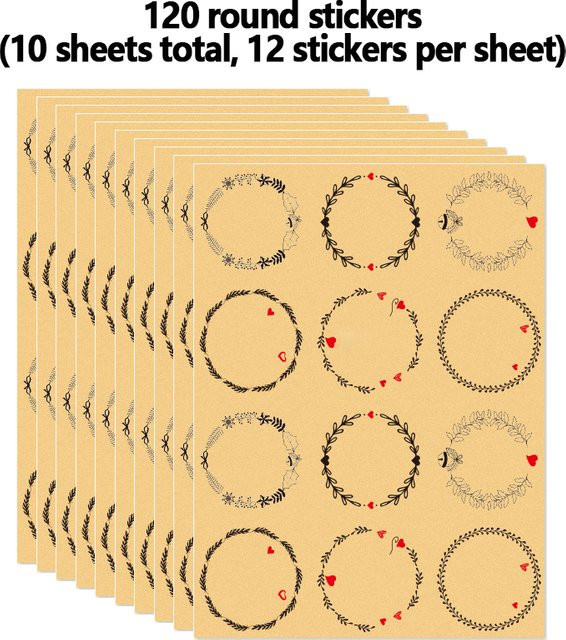 120 Stück runde selbstklebende Kraftpapier Etiketten in Braun und Grün, Durchmesser: 3,81 cm, ideal für Gewürzflaschen und zur Organisation in Küche oder Bastelraum - Bild 1