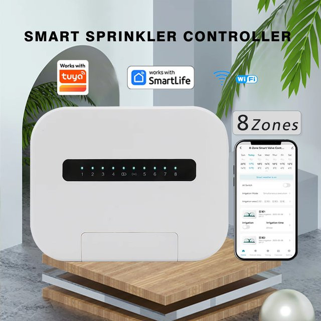 AICANTEK WLAN Smart Sprinkler-Controller für den Innenbereich mit 6 oder 8 Stationen, Fernsteuerung via TUYA Smartlife App, Farbe: Weiß - Bild 1
