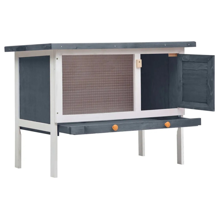 vidaXL Kaninchenstall aus Kiefernholz in Grau mit 1 Ebene und Drahtgitter, B/T/H: 120 x 45 x 65 cm - Bild 2