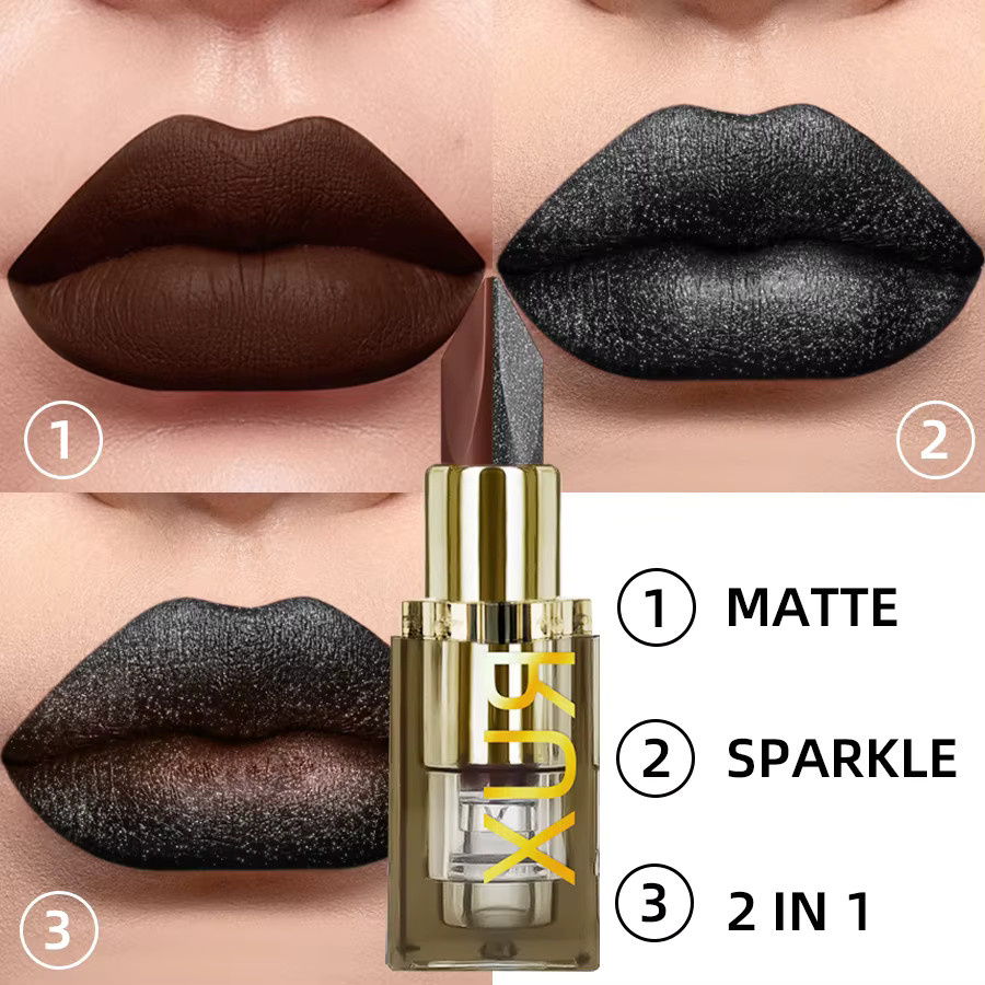 KAFURUX Lippenstift, Schokolade, Rot, Matte & Glitter, Wasserdicht - Bild 2