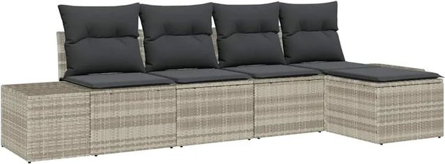 vidaXL 5-teiliges Garten-Sofaset aus Poly Rattan in Hellgrau mit UV-beständigen Kissen - Bild 1