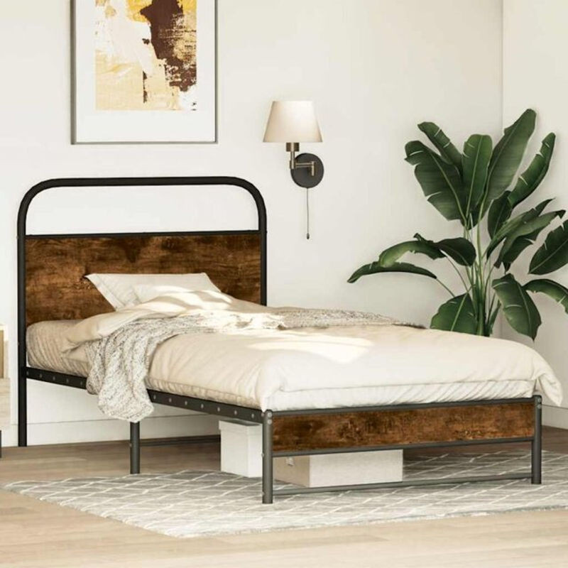 Vidaxl Einzelbett Bettgestell aus Holzwerkstoff und Stahl in Braun B/T/H: 100 x 190 cm - Bild 1