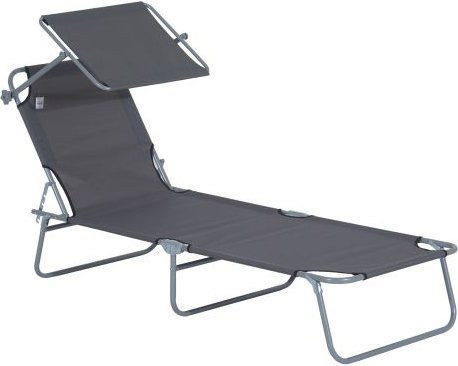 Faltbare Sonnenliege von Outsunny mit verstellbarem Sonnenschutz aus Textilene und Metall in Grau, B/T/H: 187 x 58 x 36 cm