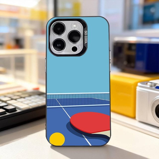 Handyhülle mit Tischtennis Schläger Motiv für iPhone 17, 16, 15, 14, 13, 12, 11, Pro, Max, Plus, Mini, SE in Mattschwarz - Bild 1