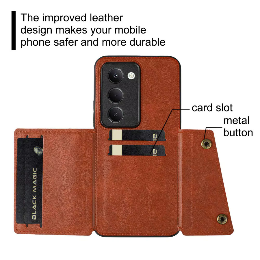 Luxus Lederhülle mit Magnet-Kartenhalter für Xiaomi Redmi 15 4G 5G in Schwarz und Braun - Bild 4