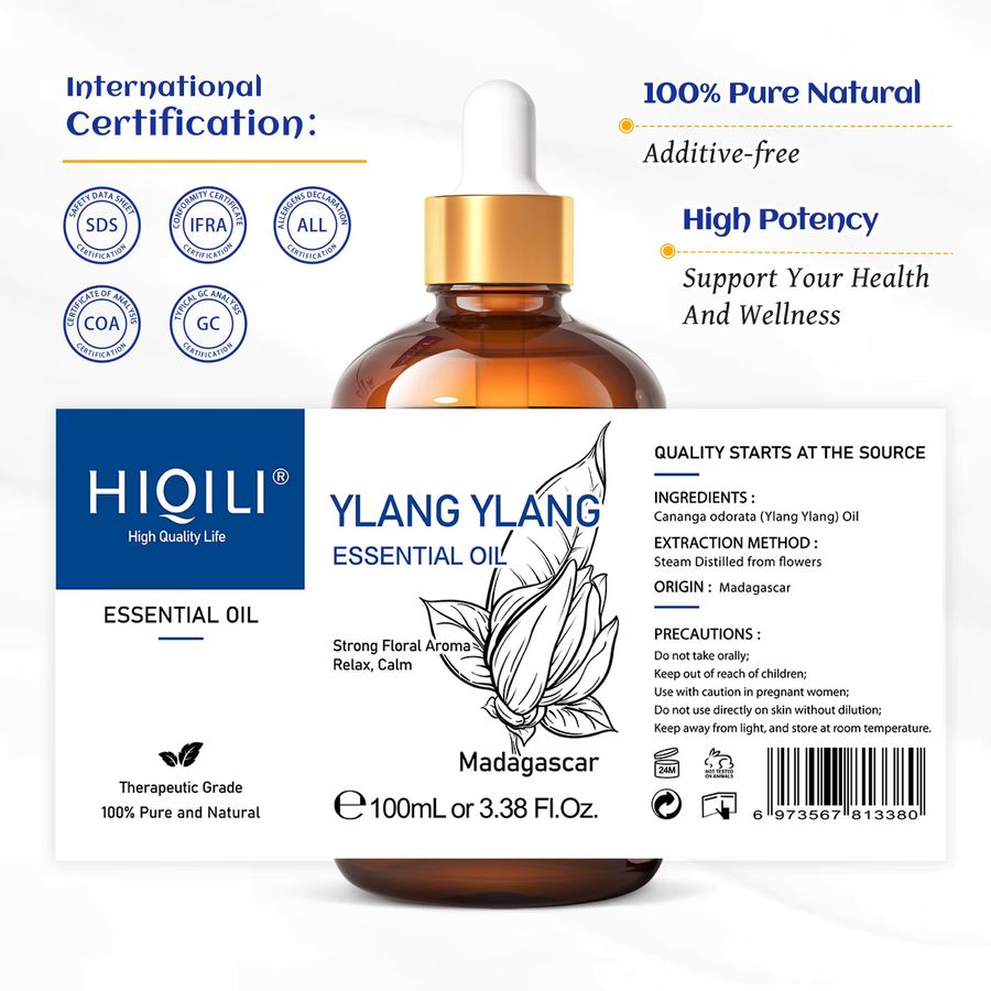 HIQILI Ätherisches Öl mit Ylang-Ylang, Citronella und Geranie, 100 % natürlich, 100 ml - Bild 3