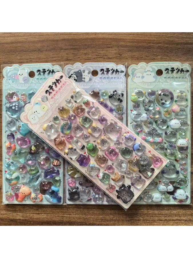4 Stück Kawaii Tier-Aufkleber von RecordingYourLife Store, transparente glitzernde dekorative Aufkleber in Multicolour für Scrapbook und Schreibwaren - Bild 2
