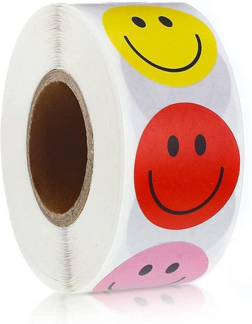 500 Stück Lachendes Gesicht Aufkleber in Multicolour, Durchmesser: 2,5 cm, DIY Deko-Abziehbilder für Geschenke und Belohnungen - Bild 1