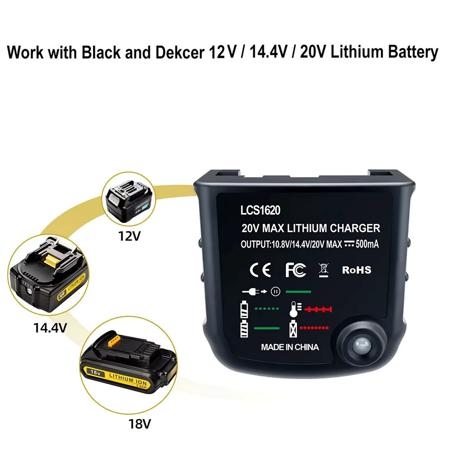 LCS1620 Lithium-Batterieladegerät für Black & Decker, 20 V Ladegerät für LBXR20, LB20, LBX20, LBX4020 und LB2X4020 Akkus - Bild 4