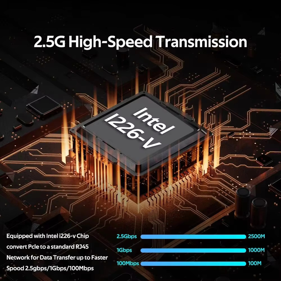 Intel I226 PCIe Netzwerkkarte für 2500 Mbit/s Gigabit Ethernet LAN, Schwarz - Bild 2