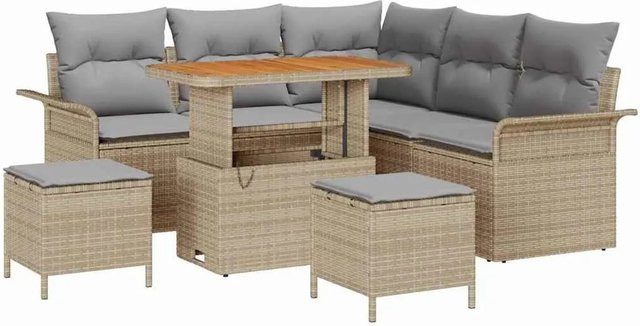 vidaXL Garten-Sofa-Set 8-tlg. in Beige und Hellgrau mit Polsterkissen und Stauraumfunktion - Bild 1