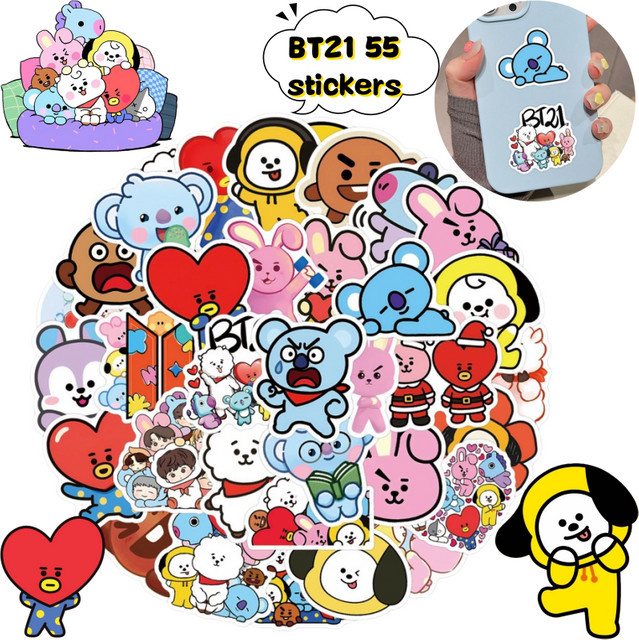 BT21 LINE FRIENDS Aufkleber-Set mit 55 wasserfesten Cartoon-Stickern in Multicolor - Bild 1