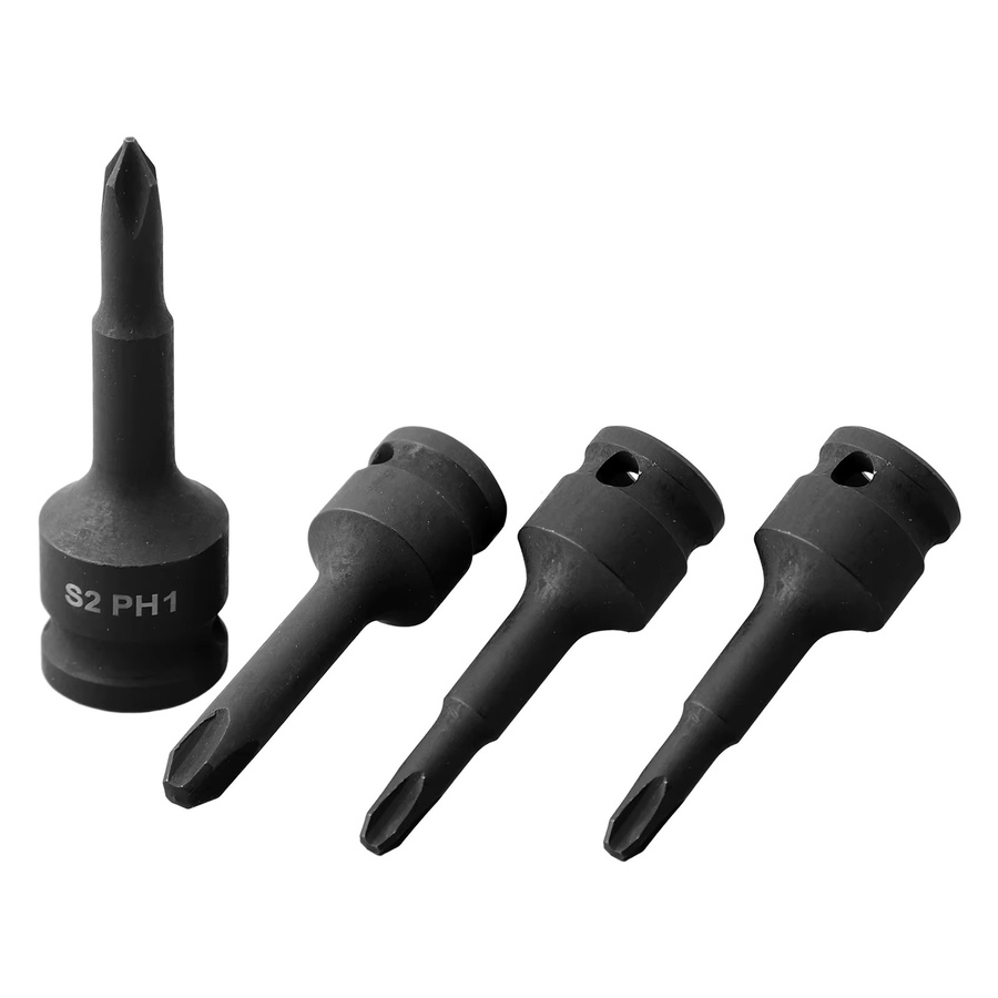 Vibratite 4er Set Kreuzschraubendreher Bit Buchse Adapter PH1 PH2 PH3 PH4 für 3/8 Zoll Quadratkopf in Schwarz - Bild 1
