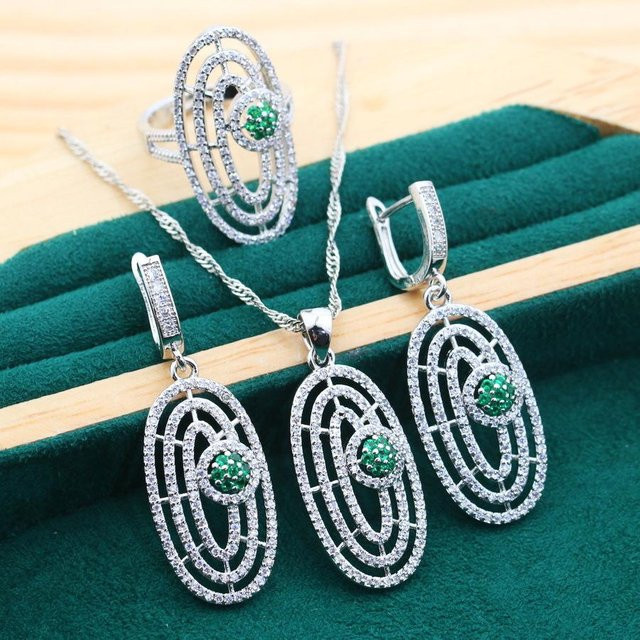 YIRAN Jewelry Schmuckset, Halskette, Ohrringe, Ring, Kupfer, Zirkonia, Silber, Damen - Bild 1