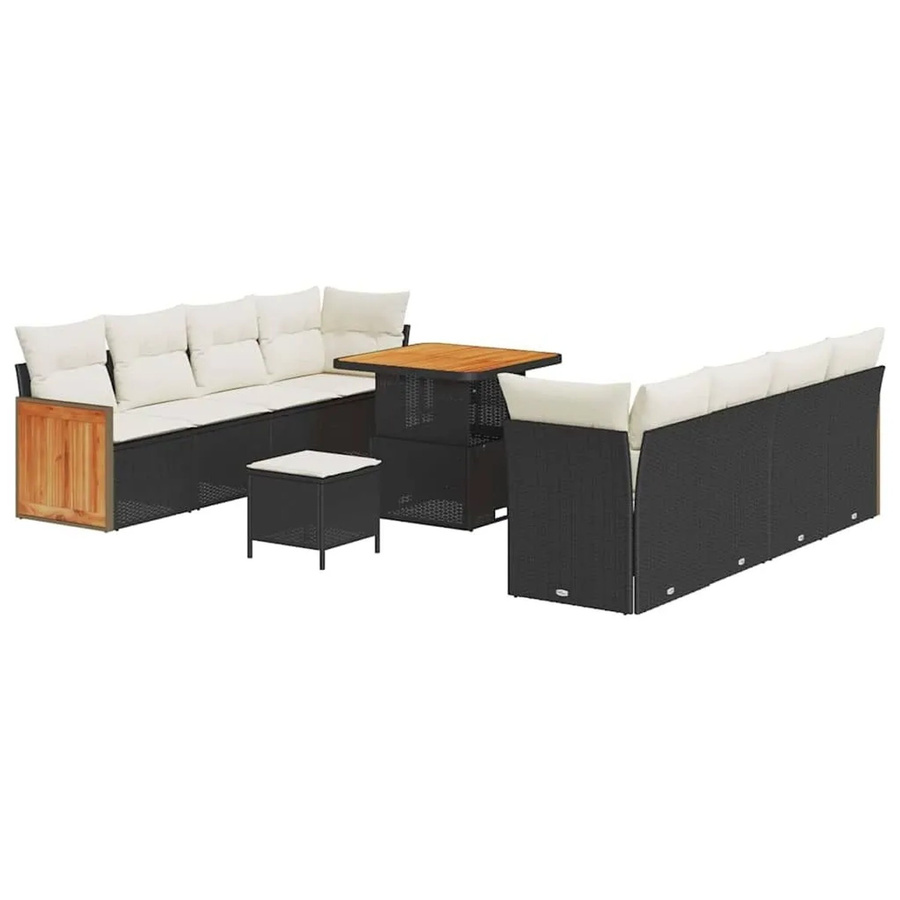 vidaXL Gartensofa-Set aus Poly-Rattan mit 11-teiligem Set in Schwarz und Beige inklusive Kissen und Stauraumfunktion - Bild 2