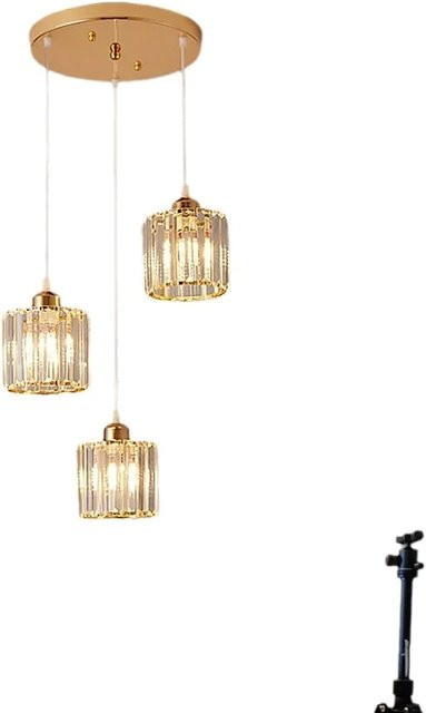 Ramalho Moderne Pendelleuchte aus Metall und Kristall in Gold/Messing mit drei Köpfen und transparenten Kristallen - Bild 1