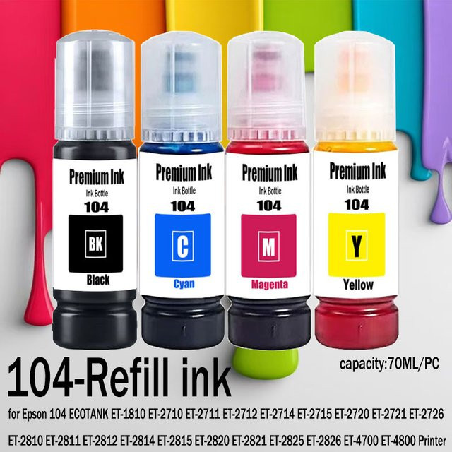 104 Premium Farbkompatible Nachfülltinte auf Wasserbasis für Epson ECOTANK ET-2821 ET-2825 ET-2826 ET-2830 Drucker in Schwarz - Bild 1