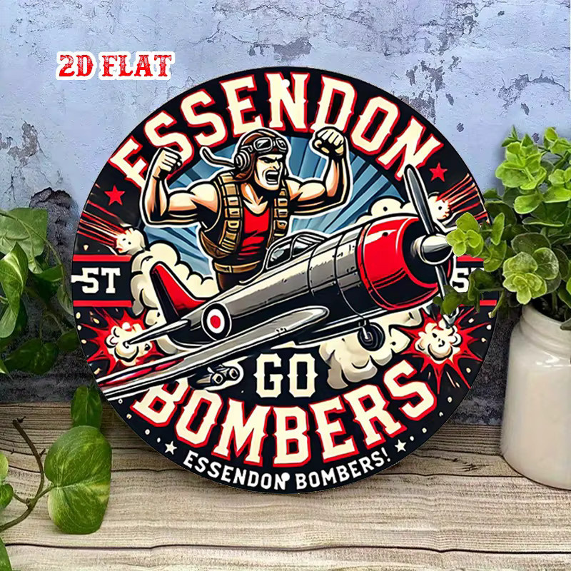 Potdemiel Essendon Bombers Vintage Aviation Rundes Metallschild aus Aluminium, Mehrfarbig, Durchmesser: 20 cm - Bild 3