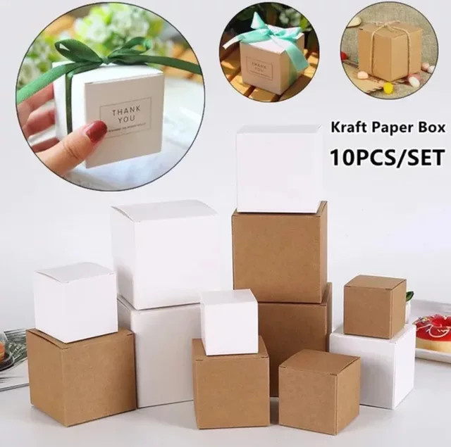 10 Stück quadratische Kraftpapier-Geschenkboxen aus Pappe in Beige mit Thank You Aufdruck - Bild 1