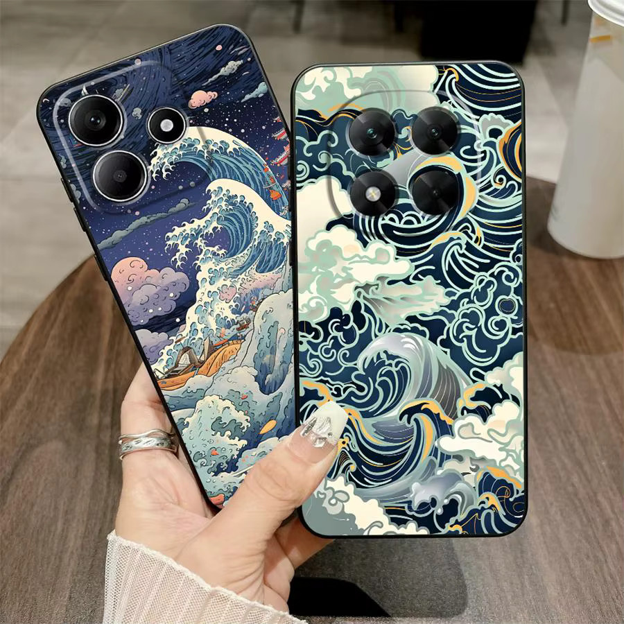 Weiche Handyhülle mit Cartoon Ozean Tsunami Design für Xiaomi Redmi Note Serie in Schwarz - Bild 2