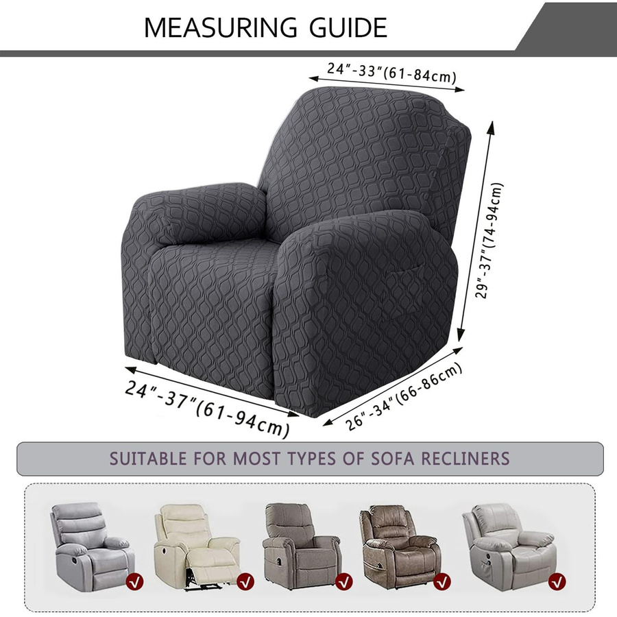 Rongquan 4-teiliger Stretch-Liegesessel-Überzug aus Jacquard-Polyester mit Seitentasche und rutschfestem Design, beige - Bild 7