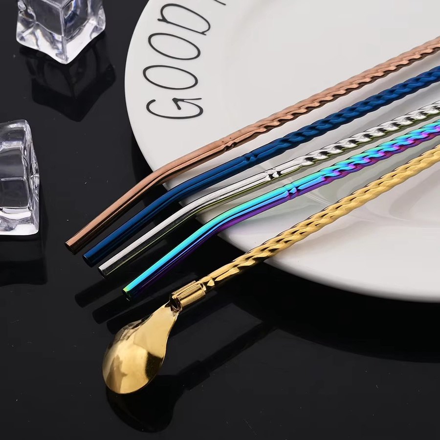 Set mit 8 Edelstahl Trinkhalm-Löffeln in Silber und 2 Reinigungsbürsten von Uniturcky für Tee, Kaffee und Getränke - Bild 3