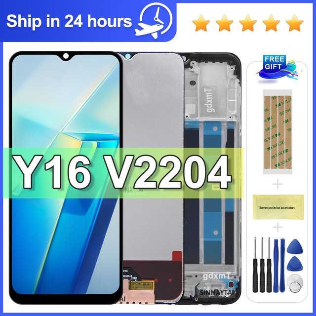 Vivo Y16 Ersatz Display mit Rahmen und Touch Digitizer in Schwarz, 6,51 Zoll LCD V2204 V2214 Montage - Bild 1