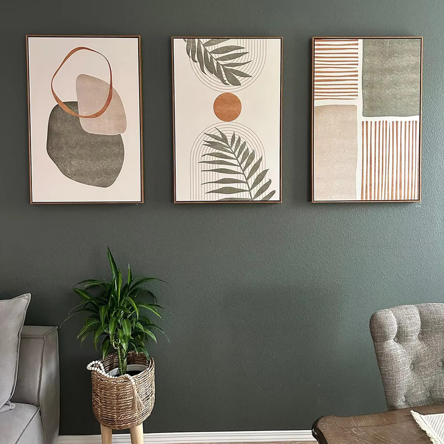 Potdemiel Leinwanddruck Poster Set aus 3 Teilen mit tropischen Blättern und abstrakten Formen im Boho-Stil, Mehrfarbig - Bild 2