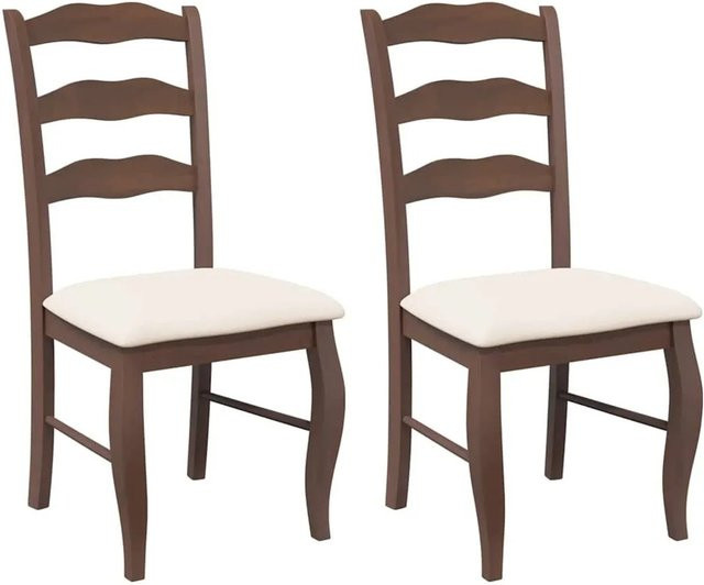 DELUKE Esszimmerstühle RESZ 2er Set aus Massivholz in Braun-Beige mit Polsterung und Kissen - Bild 1