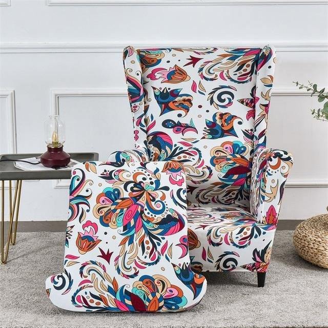 Dehnbarer Sesselbezug mit Blumen- und Ahornblatt-Print von Your Warm Home, elastischer Sofabezug inklusive Sitzkissenbezug, Mehrfarbig - Bild 1