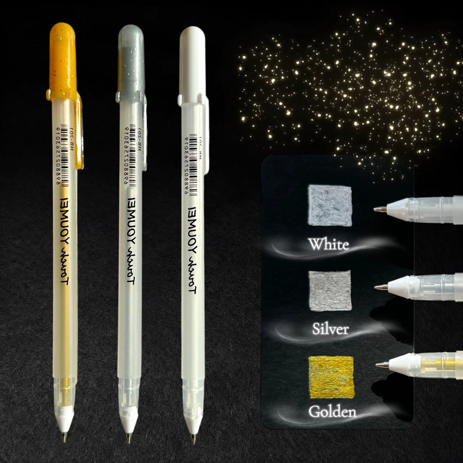 Textmarker für schwarzes Papier, Gelschreiber Set in Weiß, Silber und Gold mit 0,9 mm Spitze für Künstler und Journaler - Bild 2