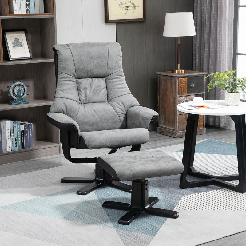 HOMCOM Relaxsessel mit Hocker, drehbarer Fernsehsessel mit Liegefunktion aus Mikrofaser, Grau, B/T/H: 78 x 82,5 x 109 cm - Bild 2