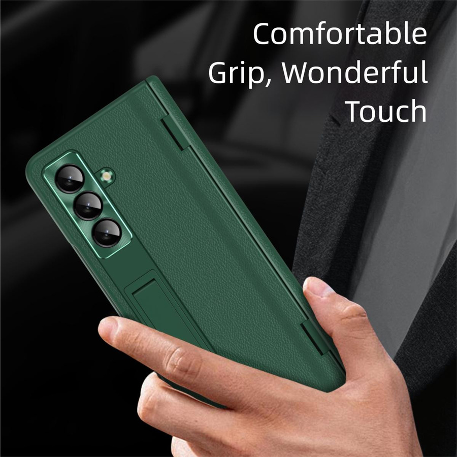 Leder Handyhülle für Samsung Galaxy Z Fold 7 6 5 4 3 mit magnetischem Scharnierständer und Spiegelfolie - Bild 1