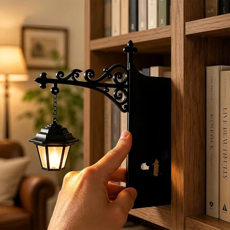 KDULIT Bibliotheks-Laterne aus Metall in Schwarz mit warmweißem Licht als Vintage-Dekoration für dein Bücherregal - Bild 2