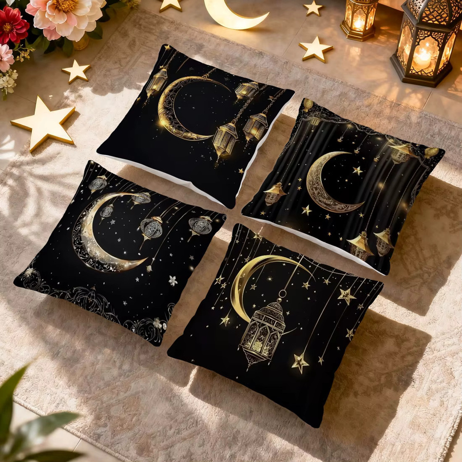 Dekorativer Kissenbezug mit Sterne Mond Ramadan Motiv in Schwarz aus Polyester - Bild 2