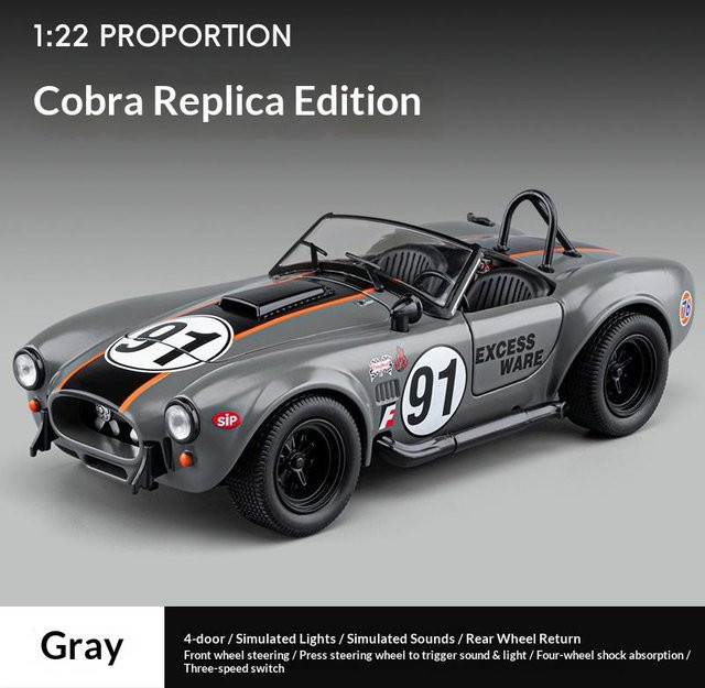 Linyi toy car 1965 Shelby Cobra Cabrio Roadster, Modell, 1:24, mit Licht und Sound, ab 14 Jahren - Bild 1