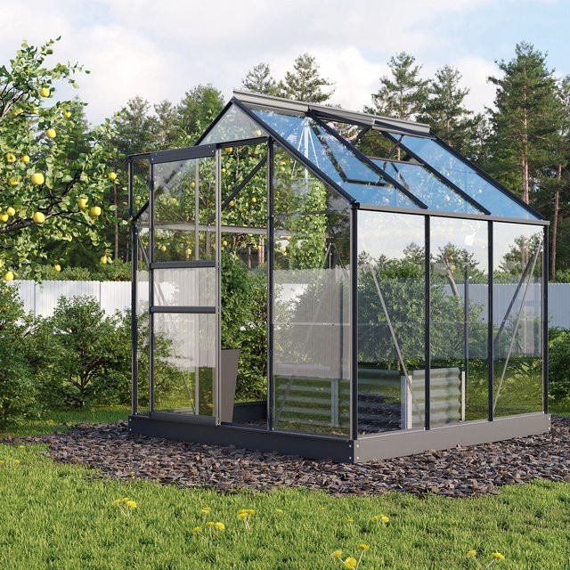 Vitavia Gewächshaus Planet 3800 mit Fundament, schwarz, 3,8 m², ESG-Glas und Schiebetür - Bild 1