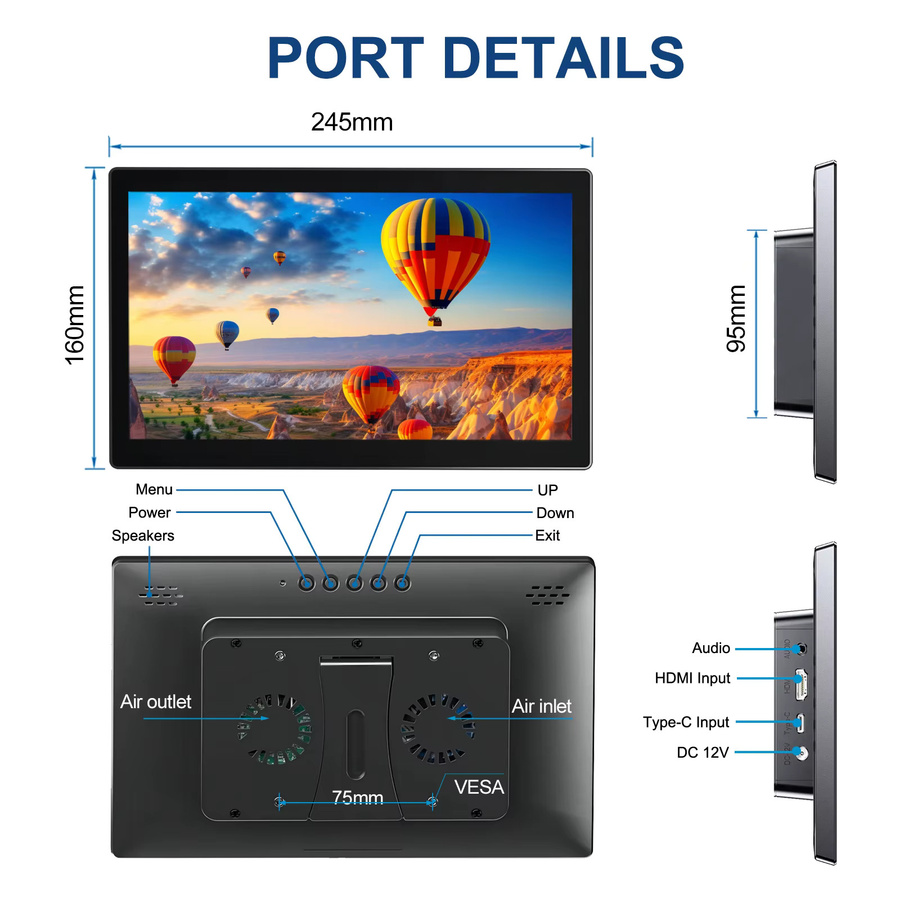 Unew 10,1 Zoll Touchscreen-Monitor mit 60Hz und 1280x800 Auflösung in Schwarz, kompatibel mit Raspberry Pi, Android-Telefonen, Laptops und Orange Pi - Bild 5