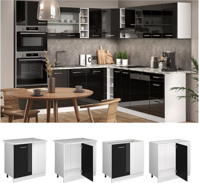 Vicco Eckunterschrank R-Line Küchenschrank in Weiß und Schwarz Hochglanz - Bild 1