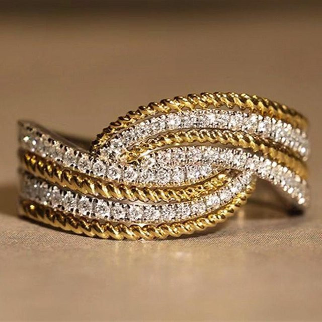 Huitan Fingerring, Bicolor, Messing, Zirkonia, Damen - Bild 1