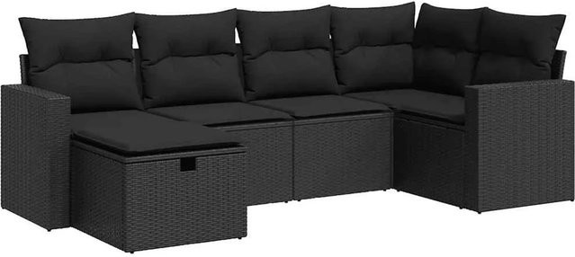 vidaXL 6-teilige Garten-Sofagarnitur aus Poly-Rattan mit Kissen in Schwarz - Bild 1