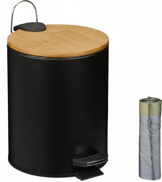 Relaxdays Kosmetikeimer aus Eisen und Bambus mit Softclose-Funktion in Schwarz, B: 26 cm, T: 20,5 cm, H: 25 cm - Bild 1