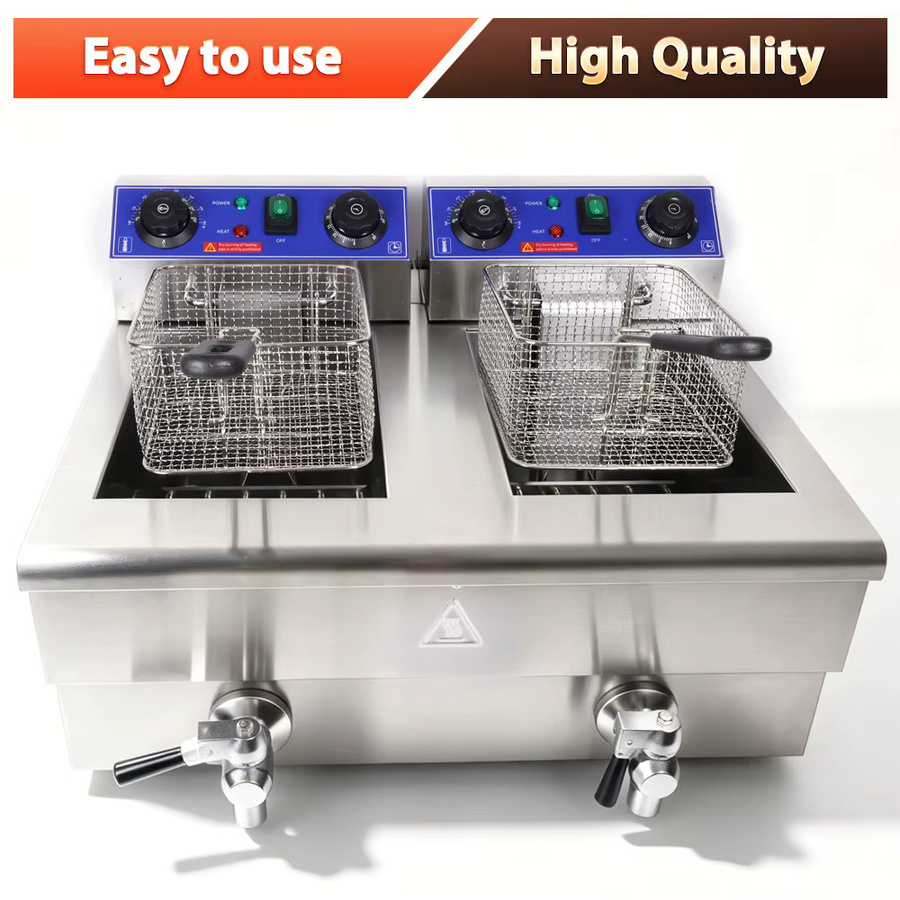 Podofo Elektrische Doppel-Fritteuse aus Edelstahl mit 3000W Leistung, 20L Volumen und automatischem Timer, Silber - Bild 8