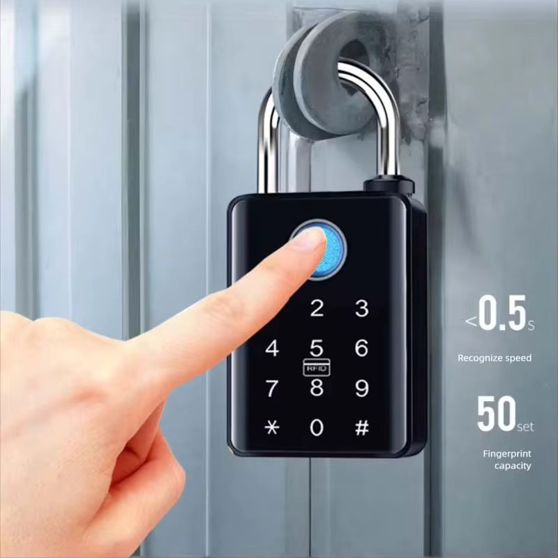 Tuya Elektronisches Bluetooth Vorhängeschloss mit Touchscreen, RFID IC Karte und Passwort in Schwarz - Bild 4