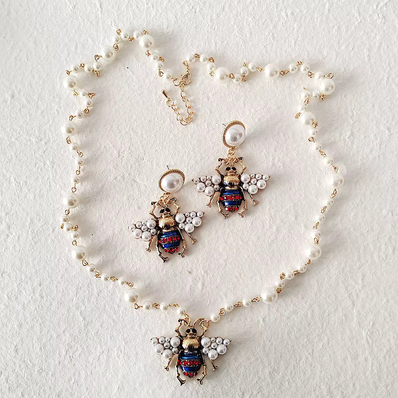mimiyagu Schmuck-Set, Biene, Kristall, Perle, Gold, Messing, Damen - Bild 2