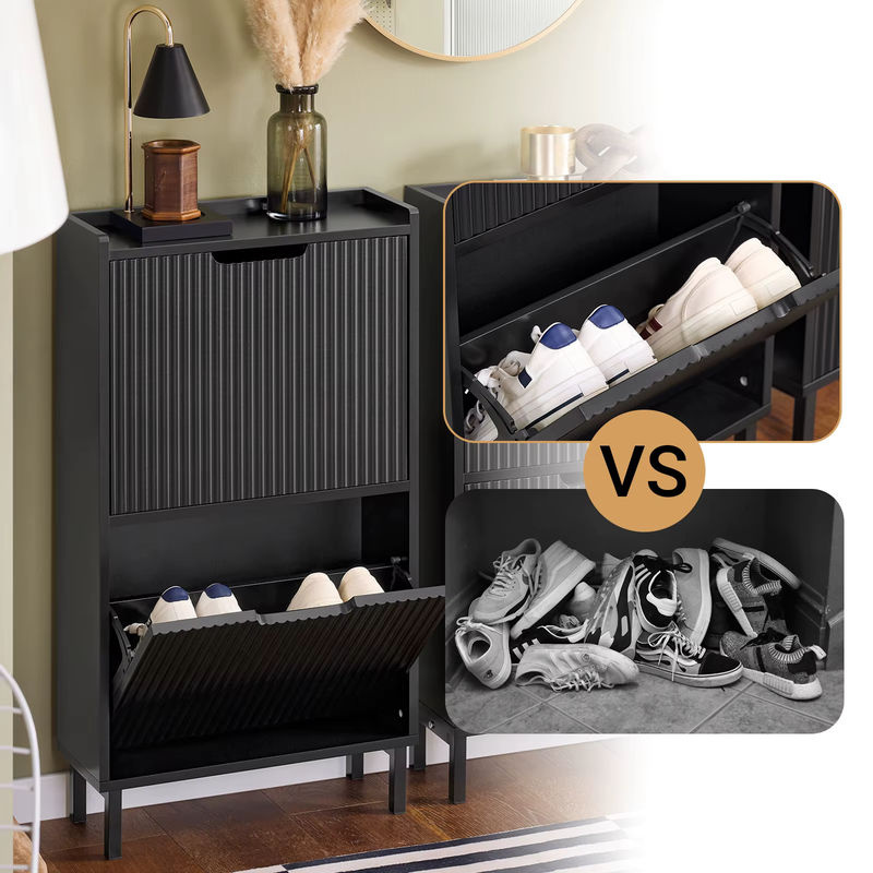 SoBuy Schuhkipper FSR177 Schuhschrank schmal mit 2 Klappen in Schwarz für Diele und Flur - Bild 5